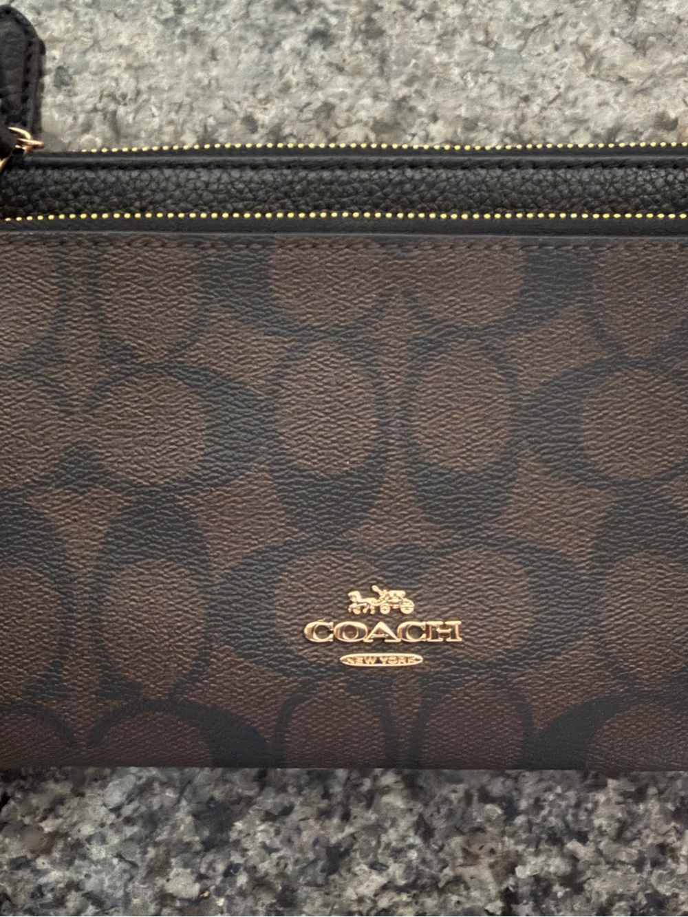 NWT Coach C5576 Signature Double Zip Wallet Wristlet Brown Black